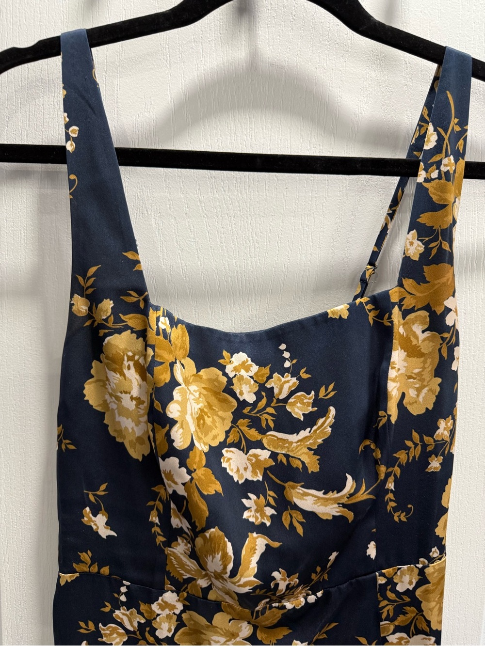Reformation Solay Silk Dress Size 2, Navy and Yellow Floral Maxi Dress - Picture 6 of 7